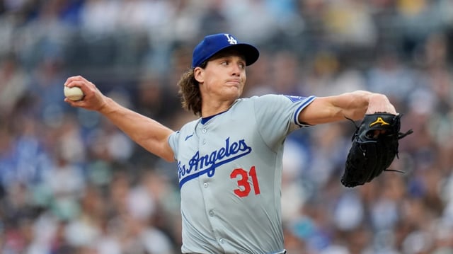 According to Dodgers manager Dave Roberts, oft-injured pitcher Tyler Glasnow felt “some discomfort” after throwing a bullpen session 10 days ago and has backed down to simply playing catch on flat ground. Glasnow has been on the injured list since coming out of his start on April 27 after one inning. (AP Photo/Gregory Bull)