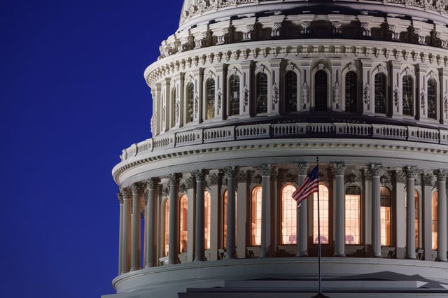 The US Capitol Building is seen at dusk on a clear, spring day on May 31, 2025, in Washington, DC.