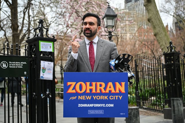 New York City mayoral candidate and state Assemblyman Zohran Mamdani campaigns in New York City on April 16.