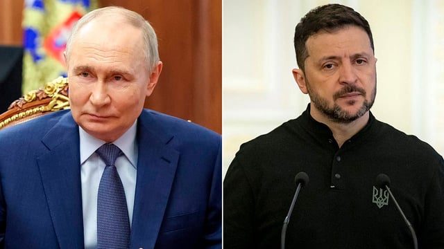 El presidente ruso, Vladímir Putin, y el de Ucrania, Volodímir Zelenski.
