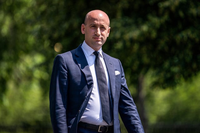 White House Deputy Chief of Staff Stephen Miller speaks with members of the press outside the White House on May 30, 2025.