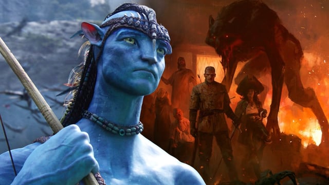 Jake Sully in Avatar and the cover art for The Devils