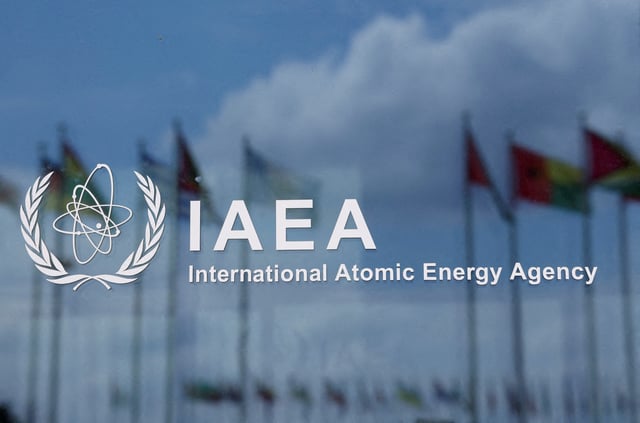 The logo of the International Atomic Energy Agency (IAEA) is displayed at the agency's headquarters in Vienna, Austria, June 3, 2024. REUTERS/Leonhard Foeger/File Photo