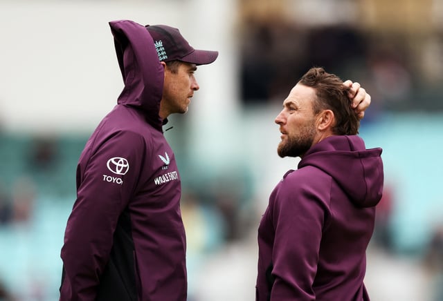 Cricket - Third One Day International - England v West Indies - Kia Oval, London, Britain - June 3, 2025 England head coach Brendon McCullum and special skills consultant Tim Southee before the match Action Images via Reuters/Paul Childs