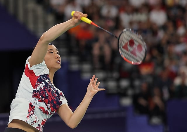 Paris 2024 Olympics - Badminton - Women's Singles Gold Medal Match - Porte de La Chapelle Arena, Paris, France - August 05, 2024. Se Young An of South Korea in action during the match against Bing Jiao He of China. REUTERS/Ann Wang/File Photo