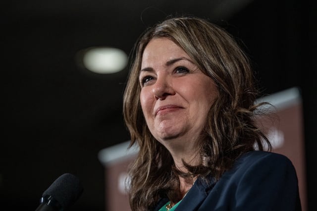 Premier of Alberta Danielle Smith speaks to media prior to the First Minister’s Meeting in Saskatoon on Monday, June 2, 2025. THE CANADIAN PRESS/Liam Richards