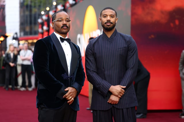 Director Ryan Coogler and Michael B. Jordan attend the European premiere of "Sinners" at Cineworld Leicester Square on April 14, 2025 in London, England.