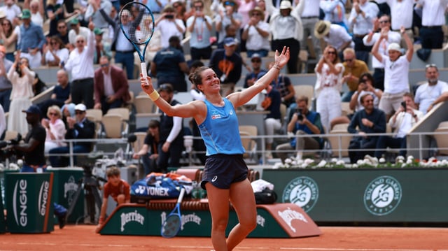 Lois Boisson après sa victoire contre l’américaine Jessica Pegula à Roland Garros le 02 juin 2025.