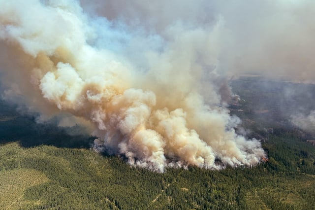 Smoke rises from wildfire LWF090, the Caribou Lake Wildfire, in an aerial photograph northwest of Cold Lake, Alberta, Canada May 28, 2025.  Alberta Wildfire/Handout via REUTERS/File Photo