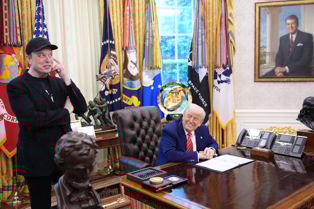 Tesla CEO Elon Musk speaks alongside U.S. President Donald Trump to reporters in the Oval Office of the White House on May 30, 2025 in Washington, DC.