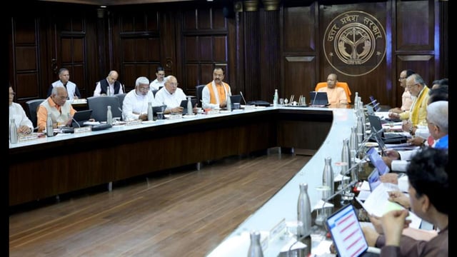 Chief minister Yogi Adityanath presided over the meeting of the Uttar Pradesh cabinet in Lucknow on Tuesday (HT photo)
