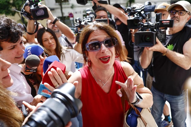 Leire Díez, este martes a su llegada a Ferraz.