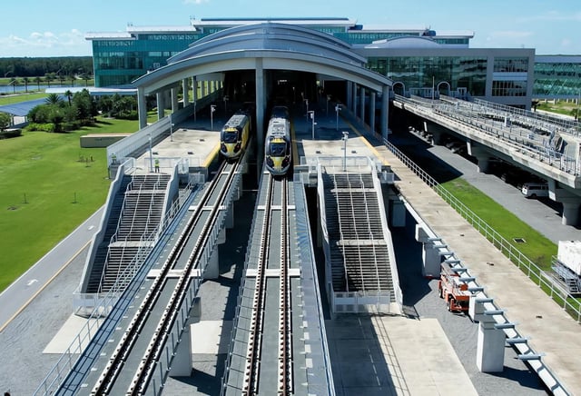 Brightline trains at Orlando station.