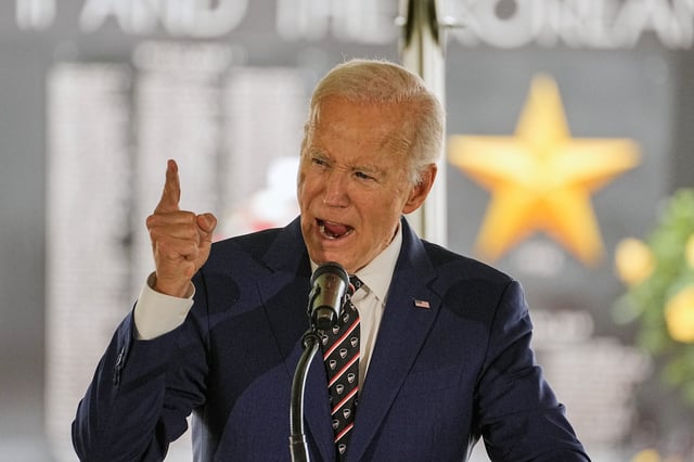 Former U.S. President Joe Biden speaks during a ceremony, at Veterans Memorial Park, in New Castle, Delaware, U.S. May 30, 2025.