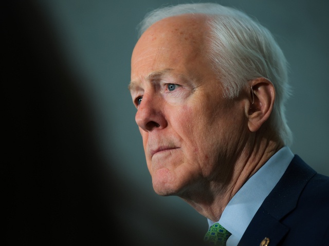U.S. Sen. John Cornyn (R-TX) speaks with press after meeting with Customs and Border Patrol Commissioner nominee, Rodney Scott in the Hart Senate Office Building on April 07, 2025 in Washington, DC. Scott served in both the Trump and Biden administrations as the 24th chief of the United States Border Patrol from 2020 to 2024. (Kayla Bartkowski/Getty)