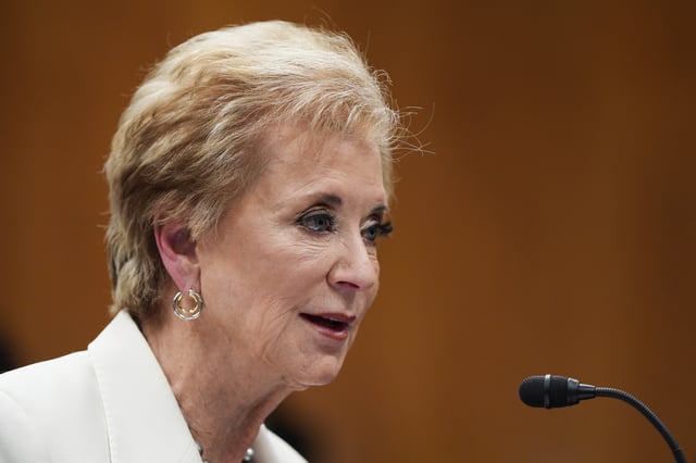 Education Secretary Linda McMahon speaks during a Senate Appropriations hearing, Tuesday, June 3, 2025, on Capitol Hill in Washington. (AP Photo/Julia Demaree Nikhinson)