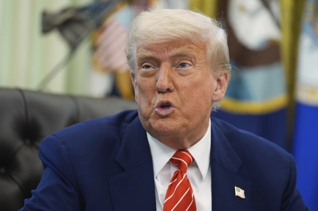 President Donald Trump speaks during a news conference with Elon Musk in the Oval Office of the White House, Friday, May 30, 2025, in Washington.