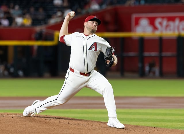 May 27, 2025; Phoenix, Arizona, USA; Arizona Diamondbacks pitcher Corbin Burnes against the Pittsburgh Pirates at Chase Field. Mandatory Credit: Mark J. Rebilas-Imagn Images