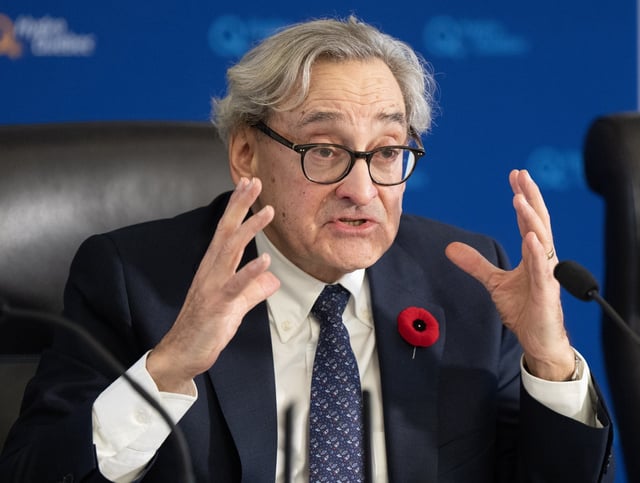 Hydro Quebec chief executive Michael Sabia speaks to the media about the company’s plans for the future Thursday, November 2, 2023  in Montreal.THE CANADIAN PRESS/Ryan Remiorz