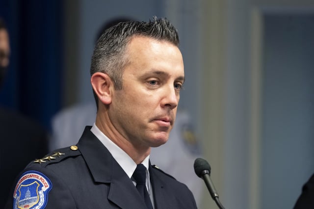 U.S. Capitol Police Acting Assistant Chief Sean Gallagher, discusses preparations for the upcoming 2022 State of the Union Address during a news conference, Monday, Feb. 28, 2022, in Washington.