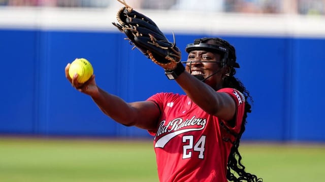 NiJaree Canady left Stanford last season and has pitched Texas Tech into the NCAA Women’s College World Series final series.