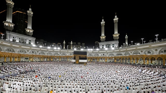 A day ahead of the commencement of Hajj 2025, pilgrims perform morning prayers in the grand mosque in the holy city of Mecca, Saudi Arabia on June 3, 2025.