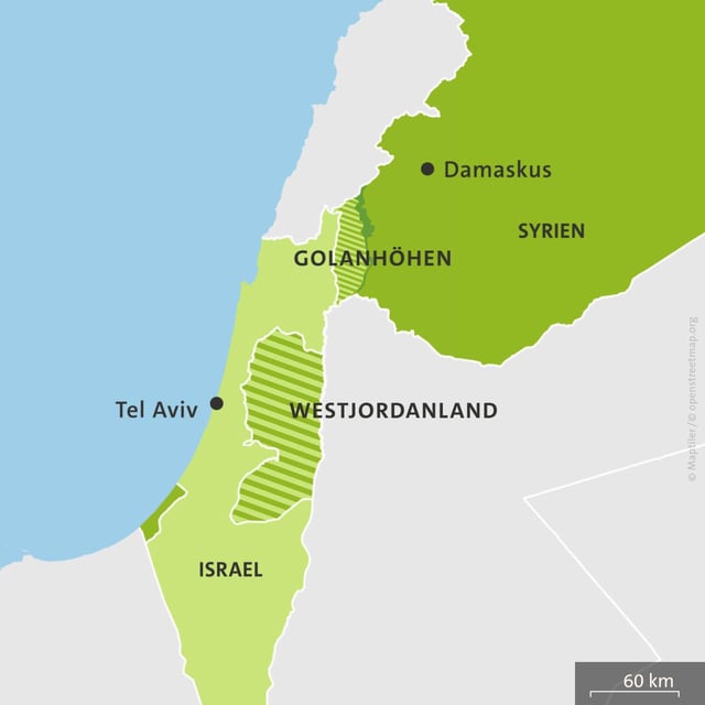 Karte: Syrien, Israel, Westjordanland und Golanhöhen.