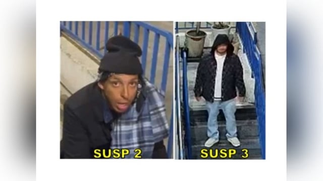 The Los Angeles Police Department on Monday, June 2, 2025, released these surveillance images of two of the three suspects in a series of hate crime attacks on a transgender woman in the Westlake District of Los Angeles. The man listed above as Suspect 2 has been taken into custody, the LAPD’s chief said on Tuesday, June 3, 2025. (Images courtesy of LAPD)