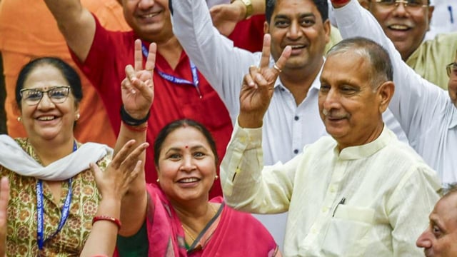 BJP’s Satya Sharma won the election to the standing committee. (RAJ K RAJ /HT PHOTO)