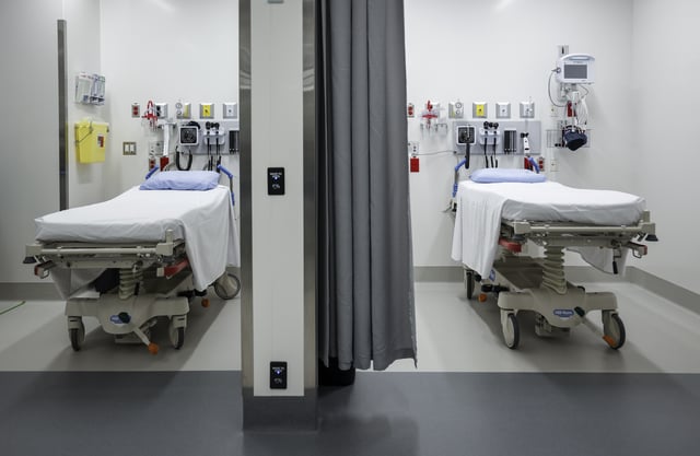 Treatment rooms in the emergency department at Peter Lougheed hospital are pictured in, Calgary, Alta., Tuesday, Aug. 22, 2023.