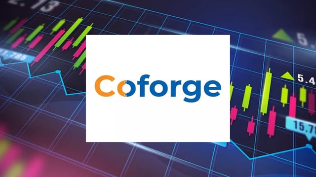 A green upward-pointing arrow indicating a 1.45% rise next to the Coforge Ltd. stock | Image: Republic