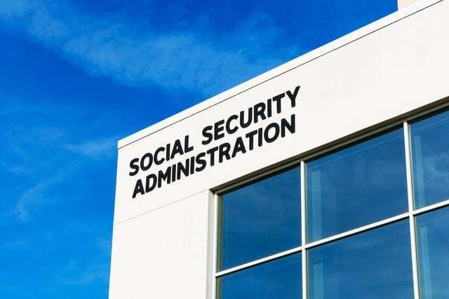 Social Security Administration sign on field office building in San Jose, California, in 2020.