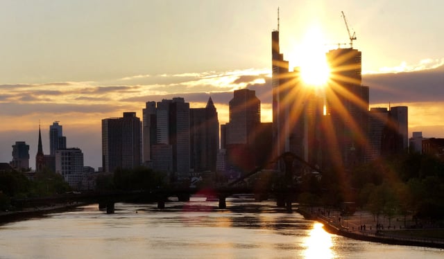 The skyline of the banking district is seen during sunset in Frankfurt, Germany, April 21, 2024.  REUTERS/Kai Pfaffenbach/File Photo