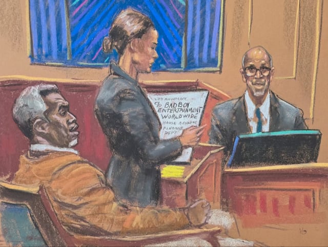 Prosecutor Christy Slavik questions Derek Ferguson, the former chief financial officer for Sean "Diddy" Combs' record label Bad Boy Records at Comb's sex trafficking trial in New York on June 3, 2025