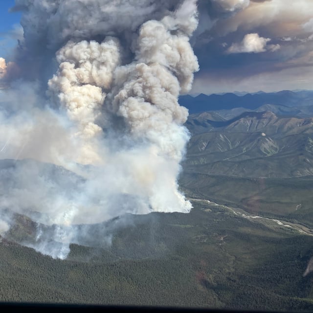 A wildfire burning northeast of Summit Lake, B.C., on Monday, in an image supplied by the B.C. Wildfire Service.