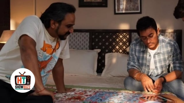 Aamir Khan and RS Prasanna on the set of Sitaare Zameen Par.