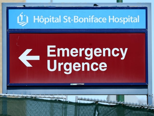 Sign for the St. Boniface Hospital Emergency Department.