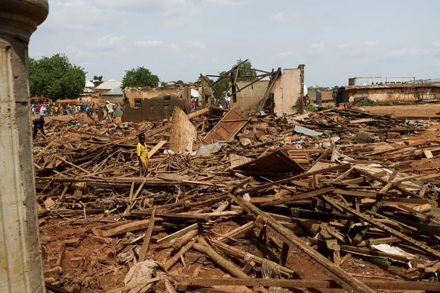 Rubble from a collapsed house is seen in Anguwar Hausawa Gangari community, due to the flooding that killed 151 people and forced several thousand from their homes in Mokwa, Niger State Nigeria, May 31, 2025. REUTERS/Stringer