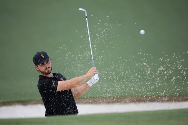Golf - The Masters - Augusta National Golf Club, Augusta, Georgia, U.S. - April 11, 2025 Spain's Jose Luis Ballester plays out from the bunker on the 2nd hole during the second round REUTERS/Mike Blake/File Photo