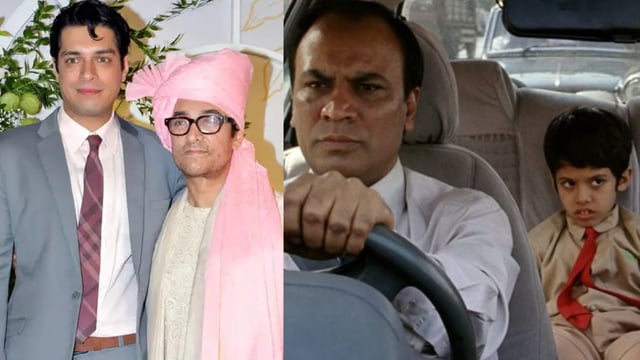 Junaid Khan and Aamir Khan along with a scene from Taare Zameen Par