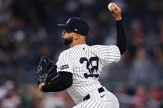 NEW YORK, NEW YORK - JUNE 03: Devin Williams #38 of the New York Yankees throws a pitch during the ninth inning of the game against the Cleveland Guardians at Yankee Stadium on June 03, 2025 in New York City. (Photo by Dustin Satloff/Getty Images)