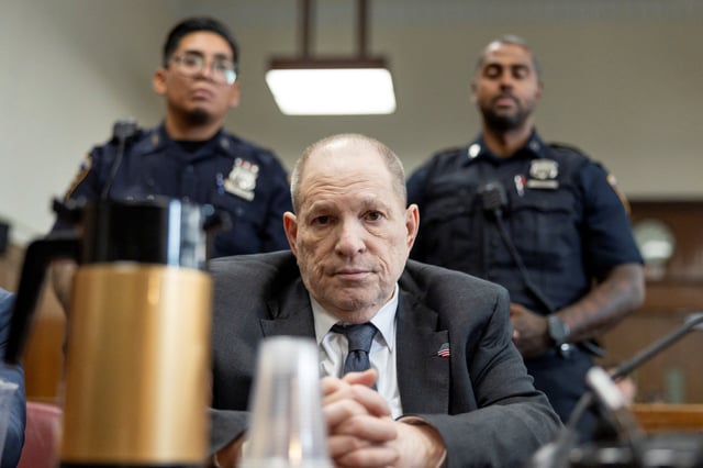 Harvey Weinstein, former co-chairman of the Weinstein Co., appears at Manhattan criminal court in New York, U.S., on Wednesday, June 4, 2025. JUSTIN LANE/Pool via REUTERS