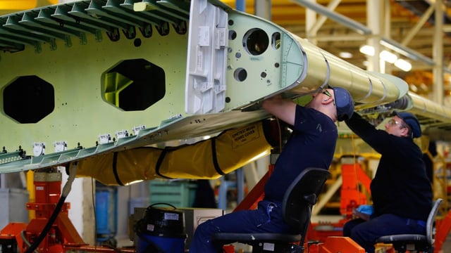A section of an Airbus A320 wing is assembled in Broughton, Chester