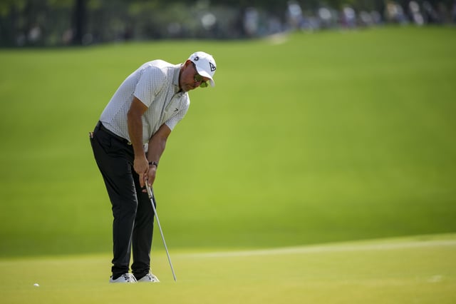 May 15, 2025; Charlotte, North Carolina, USA; Phil Mickelson putts during the first round of the PGA Championship golf tournament at Quail Hollow. Mandatory Credit: Aaron Doster-Imagn Images/File Photo
