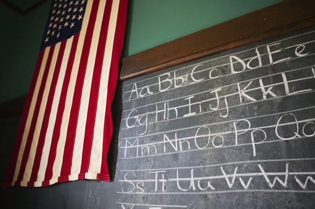 Blackboard in old Dayton school house at the Carillon Historical Park in Dayton, Ohio.