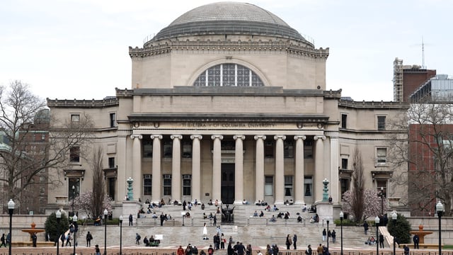 Students are seen on the campus of Columbia University on April 14, 2025, in New York City. An immigration judge ruled on April 11 that Mahmoud Khalil, a pro-Palestinian student protester from Columbia University and a US permanent resident detained by the Trump administration, can be deported, his lawyer said. (Photo by CHARLY TRIBALLEAU / AFP) (Photo by CHARLY TRIBALLEAU/AFP via Getty Images)