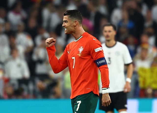 Soccer Football - Nations League - Semi Final - Germany v Portugal - Allianz Arena, Munich, Germany - June 4, 2025 Portugal's Cristiano Ronaldo celebrates scoring their second goal REUTERS/Kai Pfaffenbach