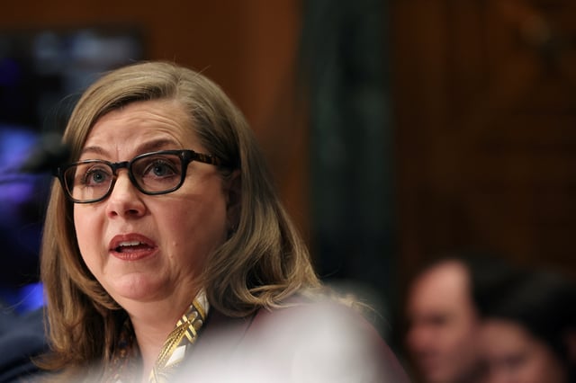 Federal Reserve Board Governor Michelle Bowman, President Donald Trump's nominee to be Federal Reserve vice chair for supervision, testifies before a Senate Banking, Housing, and Urban Affairs Committee confirmation hearing on Capitol Hill in Washington, D.C., U.S., April 10, 2025. REUTERS/Kevin Mohatt/File Photo