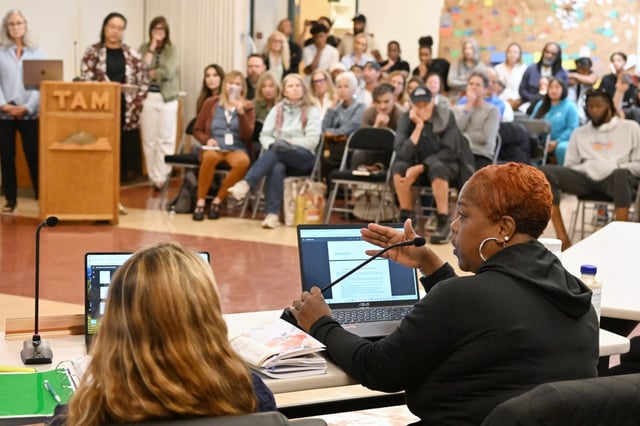 Tamalpais Union High School District board member Ida Green speaks in favor of extending the contracts of consultants Paul Austin and Tenisha Tate-Austin during a board meeting in Larkspur, Calif. on Tuesday, June 4, 2025. (Alan Dep/Marin Independent Journal)