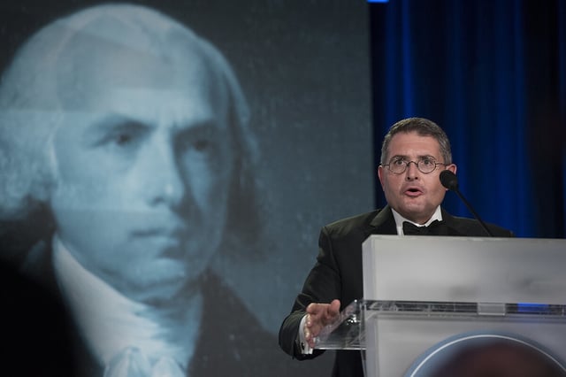 Leonard Leo, co-chairman of The Federalist Society, speaks at the 2017 National Lawyers Convention in Washington. President Trump recently criticized Mr. Leo, who helped vet judicial nominees during Mr. Trump's first term. 